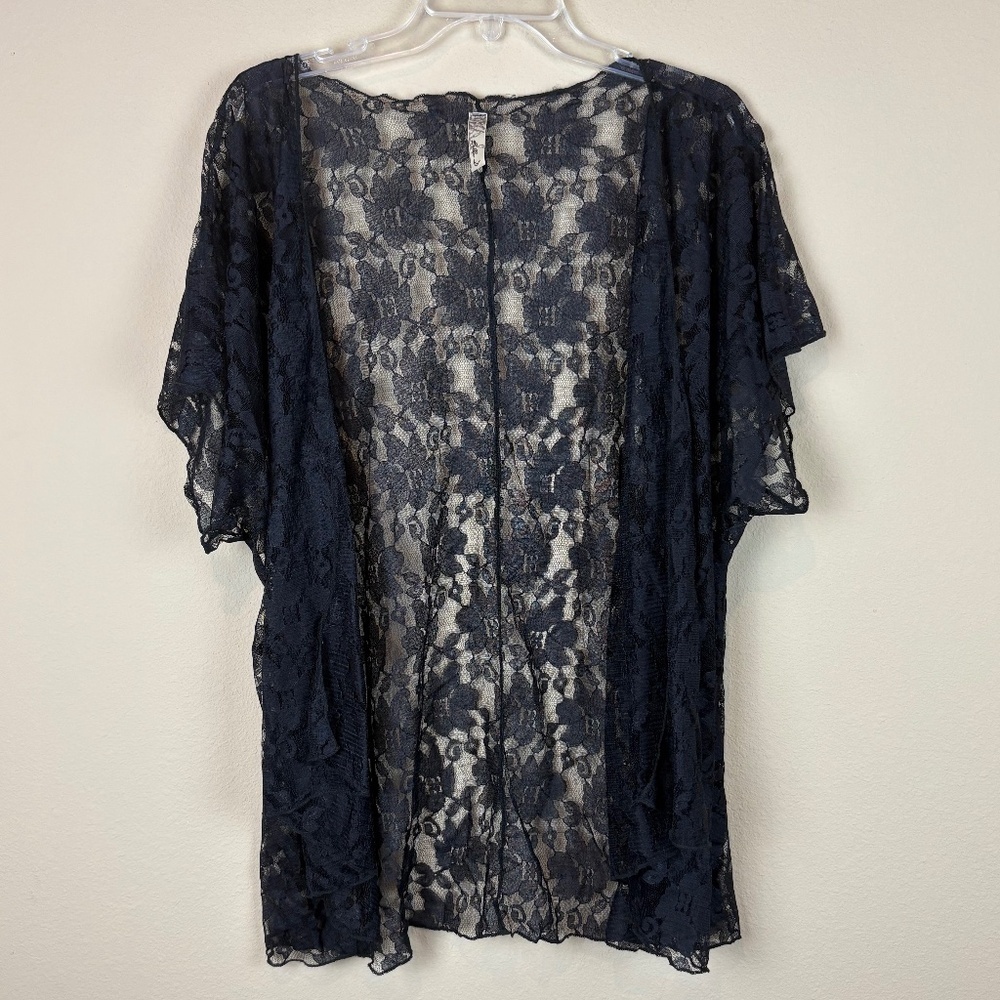 Bella D. Black Lace Floral Sheer Kimono